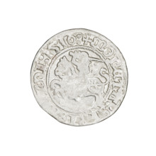 Lithuanian half-grosz, Sigismund I the Old (king of Poland; 1506–1548). Obverse: Pogon (Lithuanian