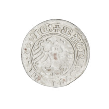 Lithuanian half-grosz, Sigismund I the Old (king of Poland, 1506–1548). Obverse: Pogon (Lithuanian