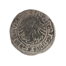 Lithuanian half-grosz, Sigismund I the Old (King of Poland; 1506–1548). Obverse: Pogon (Lithuanian