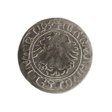 Lithuanian half-grosz, Sigismund I the Old (King of Poland; 1506–1548). Obverse: Pogon (Coat of