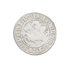 Lithuanian half-grosz, Sigismund I the Old (King of Poland; 1506–1548). Obverse: Pogon (Lithuanian