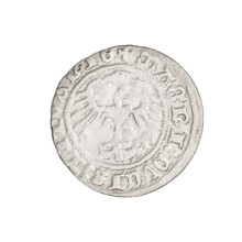 Lithuanian half-grosz, Sigismund I the Old (King of Poland; 1506–1548). Obverse: Pogon (Lithuanian