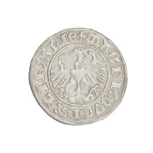 Lithuanian half-grosz, Sigismund I the Old (King of Poland; 1506–1548). Obverse: Pogon (Lithuanian