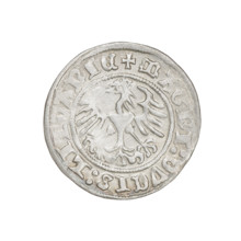 Lithuanian half-grosz, Sigismund I the Old (King of Poland; 1506–1548). Obverse: Pogon (Lithuanian