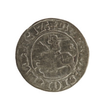 Lithuanian half-grosz, Sigismund I the Old (king of Poland; 1506–1548). Obverse: Chaser turned