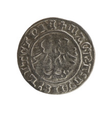 Lithuanian half-grosz of Sigismund I the Old (king of Poland; 1506–1548). Obverse: Pogon