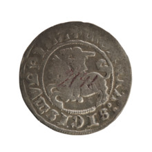 Lithuanian half-grosz, Sigismund I the Old (king of Poland; 1506–1548). Obv.: Pogon turned left; in