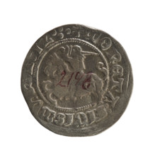 Lithuanian half-grosz, Sigismund I the Old (king of Poland; 1506–1548). Obverse: Pogon turned left;