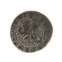 Lithuanian half-grosz, Sigismund I the Old (King of Poland; 1506–1548). Obverse: Pogon (Lithuanian