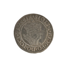 Prussian grosz, Sigismund I the Old (King of Poland; 1506–1548). Obverse: Crowned male bust in