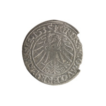 Prussian grosz, Sigismund I the Old (King of Poland; 1506–1548). Obverse: Crowned male bust in