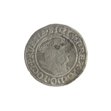 Prussian grosz, Sigismund I the Old (King of Poland; 1506–1548). Obverse: Crowned male bust in