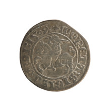 Lithuanian half-grosz, Sigismund I the Old (king of Poland; 1506–1548). Obverse: Chaser (Lithuanian