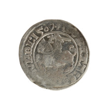 Lithuanian half-grosz, Sigismund I the Old (King of Poland; 1506–1548). Obverse: Pogon (Lithuanian