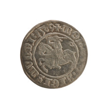 Lithuanian half-grosz, Sigismund I the Old (king of Poland; 1506–1548). Obverse: Chaser (Lithuanian