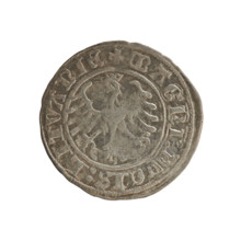Lithuanian half-grosz, Sigismund I the Old (king of Poland; 1506–1548). Silver coin (half-grosz),