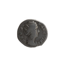 Denarius of Antoninus Pius (reign 138–161), after 141. Obverse: Bust of Faustina the Elder in