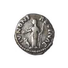 Denarius of Faustina the Younger (ca. 130–176), issued under Marcus Aurelius (121–180). Obverse: