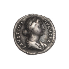 Denarius of Faustina the Younger (ca. 130–176), wife of Marcus Aurelius (121–180). Obverse: Bust of