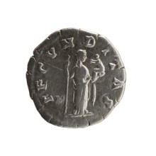 Denarius of Faustina the Younger (ca. 130–176), wife of Marcus Aurelius (121–180). Obverse: Bust of