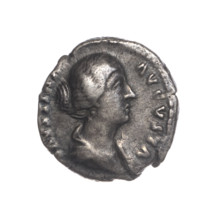 Denarius of Faustina the Younger (ca. 130–176; Roman empress 161–176; Augusta 147–161). Obverse: