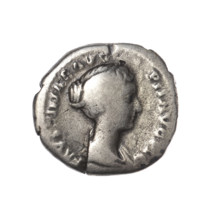 Denarius of Faustina the Younger (ca. 130–176; Roman empress 161–176; Augusta 147–161). Obverse: