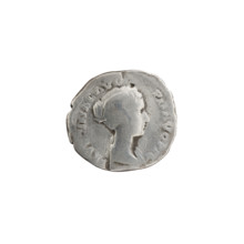 Denarius of Faustina the Younger (ca. 130–176; Roman empress 161–176; Augusta 147–161). Obverse: