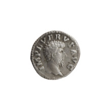 Denarius of Lucius Verus (130–169; Roman emperor 161–169). Obverse: Head of Lucius Verus uncovered,