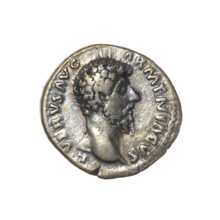Denarius of Lucius Verus (130–169; Roman emperor 161–169). Obverse: Head of Lucius Verus bare,