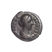 Denarius of Lucilla (149–182), dated 164–169. Obverse: Bust of Lucilla in drapery facing right,
