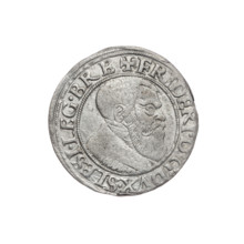 Obverse: Male bust turned right, with a beard and sideburns, wearing a coat with a wide collar; in