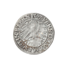 Obverse: Male bust turned right, with a beard and sideburns, in a coat with a wide collar; in the