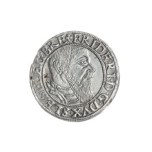 Obv. Male bust in armour turned right with beard and sideburns; in the rim between the pearly