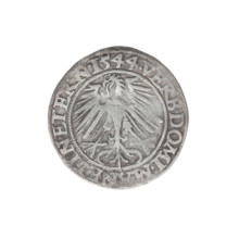 Obverse: Male bust in armour turned right with a beard and sideburns; in the rim between the pearly