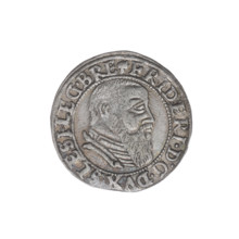 Male bust in armour turned right with a beard and sideburns; obverse rim between pearly borders