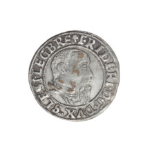 Male bust in armour turned right with a beard and sideburns; obverse rim between pearly borders