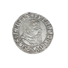 Obverse: Male bust in armour turned right with a beard and sideburns; in the rim between the pearly