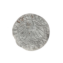 Male bust in armour turned right with a beard and sideburns; in the rim between the pearly borders