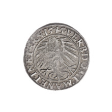 Obverse: Male bust in armour turned right with a beard and sideburns; in the rim between the pearly