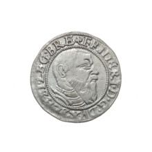 Male bust in armour turned right with a beard and sideburns; obverse rim between pearly borders
