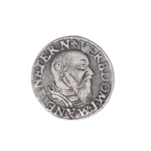 Male bust in armour turned right, with a beard and sideburns; beaded rim with an inscription