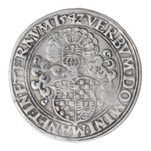 Thaler by Michael Stoltz (fl. ca. 1540–1555), 1542. Obverse: male bust turned right with beard and