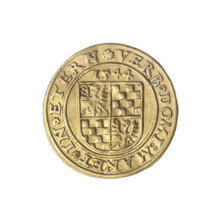 Ducat by Michael Stoltz (fl. ca. 1540–1555), 1544. Obverse: male bust in armour with beard and