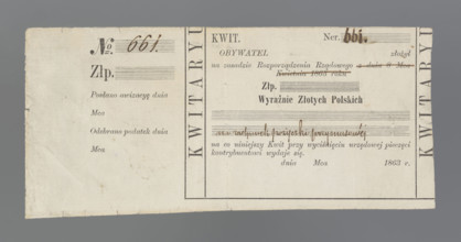 Personal receipt of a compulsory loan; receipts, securities; January Uprising (1863–1864); National