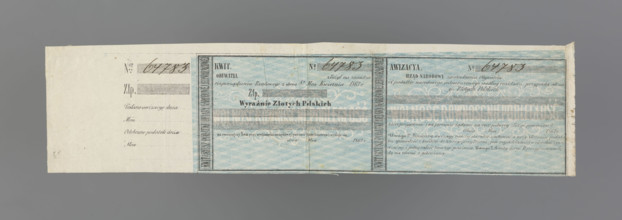 National tax receipt and advice (blank form) for the one-off tax of the National Victim, Nominal