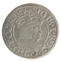 Gdansk grosz, Sigismund I the Old (King of Poland; 1506–1548). Polish coin (1534). Obv.: Crowned
