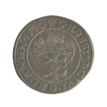 Gdansk grosz, Sigismund I the Old (King of Poland; 1506–1548). Obverse: Crowned male bust in