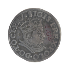 Gdansk troika, Sigismund I the Old (King of Poland; 1506–1548). Polish coin, 1536. Obverse: Crowned