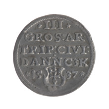 Gdansk trojak, Sigismund I the Old (King of Poland; 1506–1548). Obv.: Crowned male bust in profile