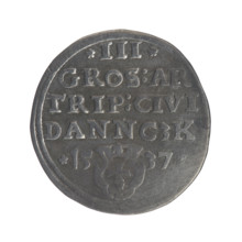 Gdansk troika, Sigismund I the Old (King of Poland; 1506–1548). Polish coin, 1537. Obverse: Crowned